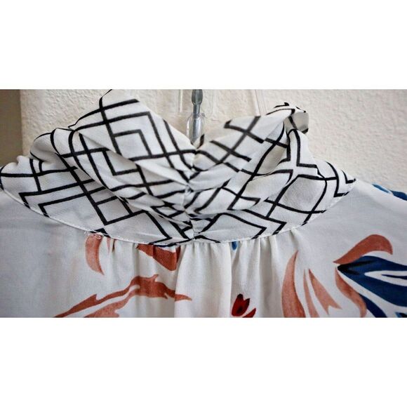 Joie Women's Sz Small White Kanela Mixed Print Tie Neck Silk Blouse Top $298 - Picture 8 of 8